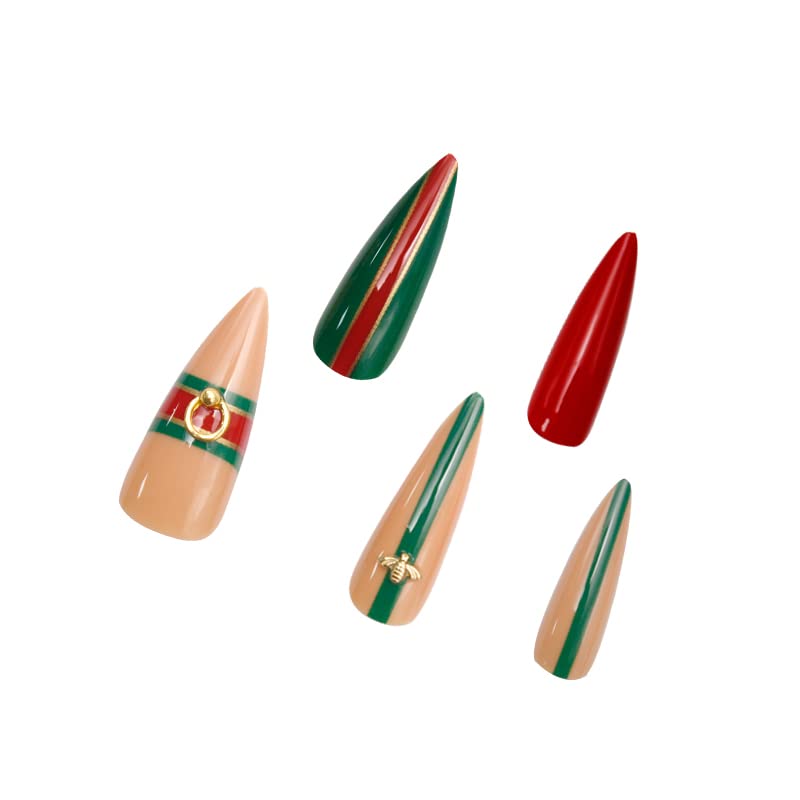 Allkem Bee Stripe Sculpted Stiletto Press on Nails | Glossy Extra Long Stiletto| 10 sizes - 20 pcs Nail kit with Glue - Image 4